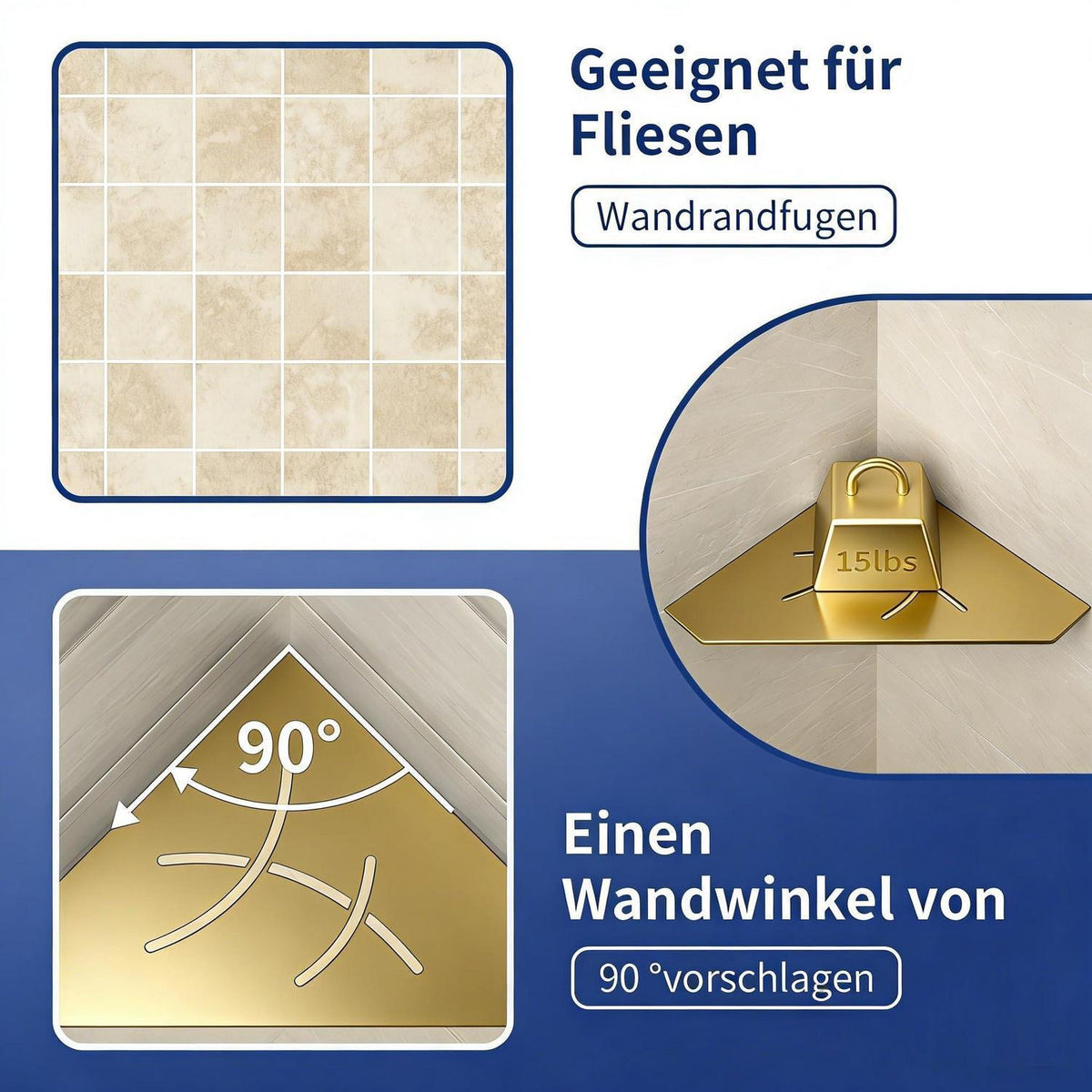 Edelstahl Duschablage Ecke Golden - 2er Pack