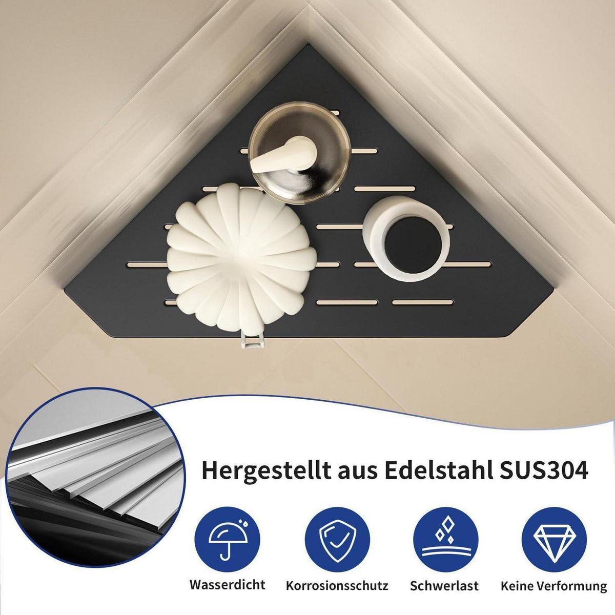 Edelstahl Duschablage Ecke – 2er Pack, Schwarz