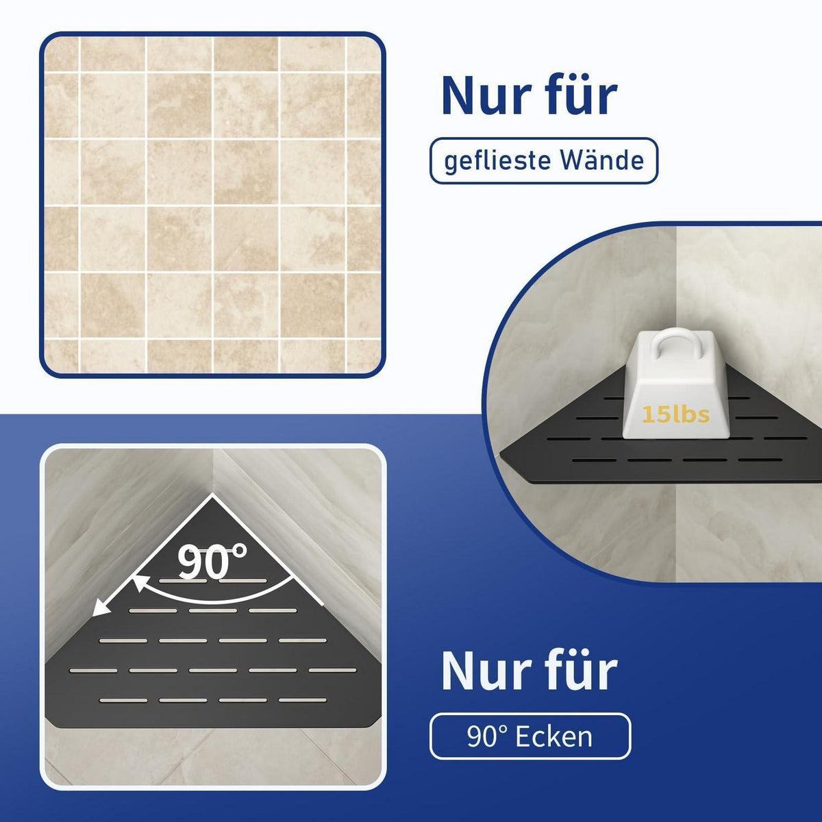 Edelstahl Duschablage Ecke – 2er Pack, Schwarz