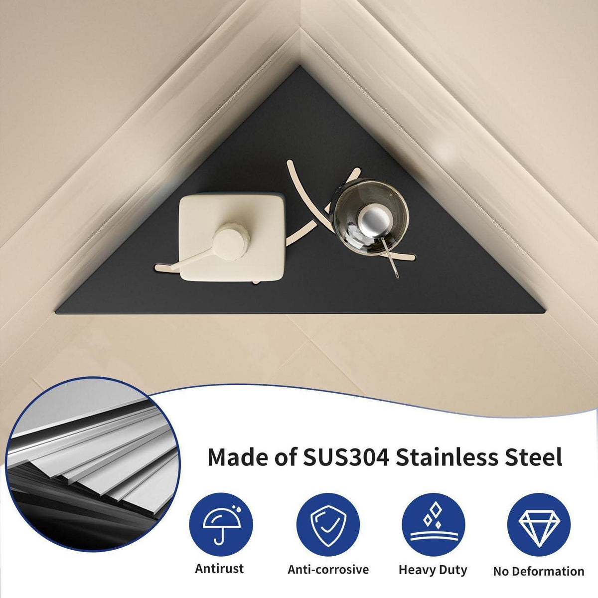 Eck-Duschregal Edelstahl 2er-Pack Schwarz – Platzsparend & Robust