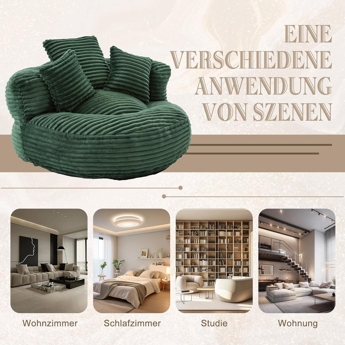 Boneless Lounger Sitzsack Sofa | Gaming & Entspannung | Smaragdgrün
