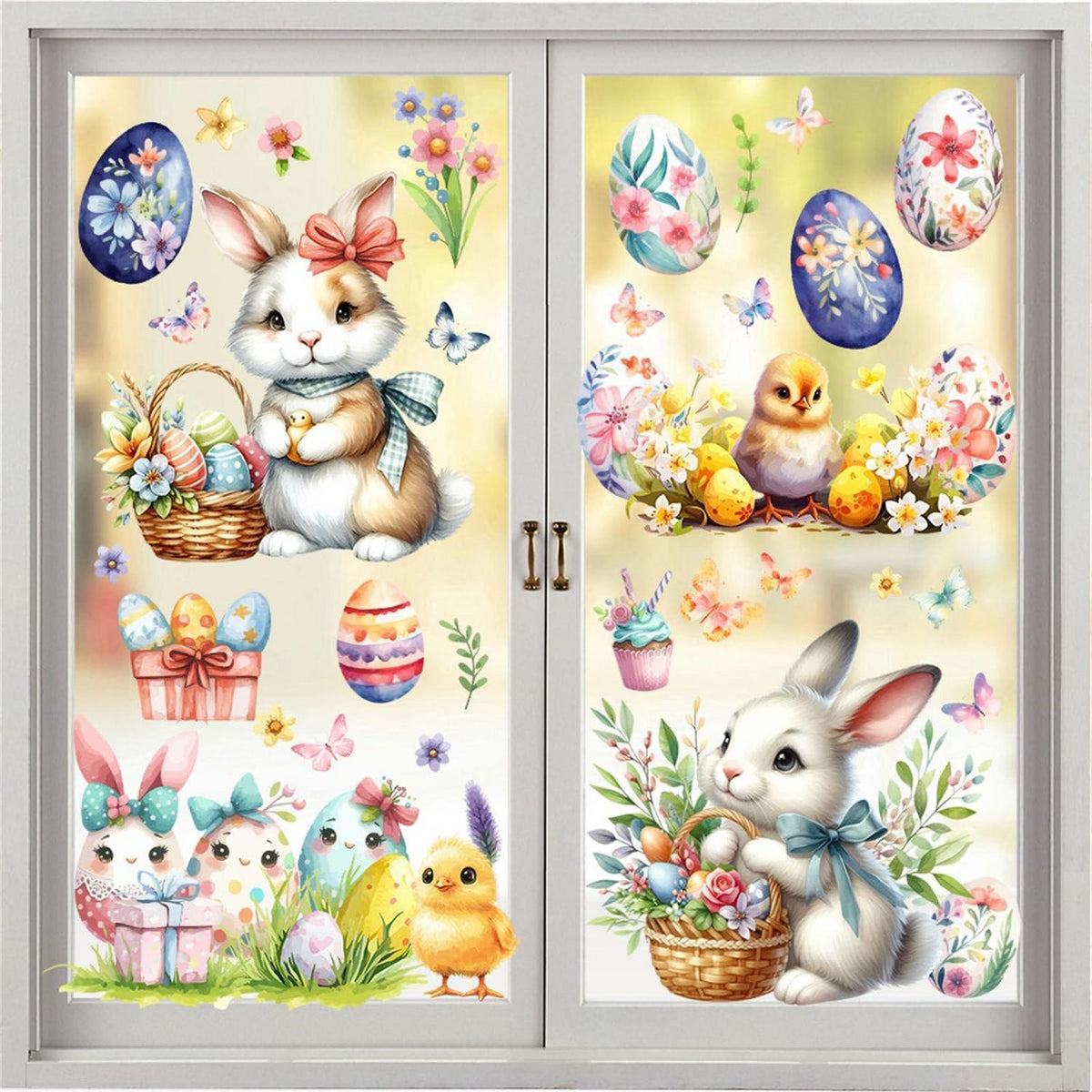 Fensteraufkleber Ostern – Wiederverwendbare Hasen & Ostereier Deko