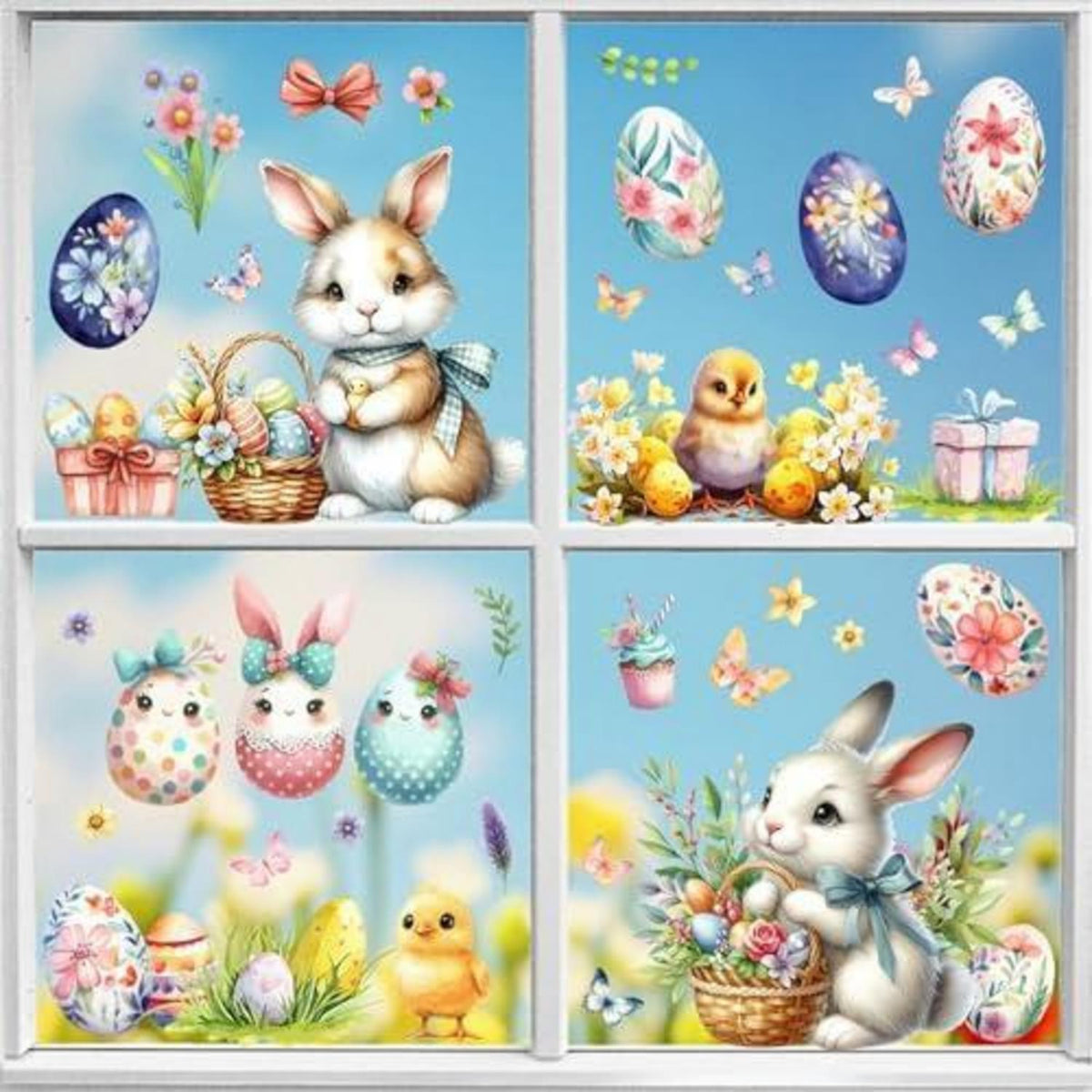 Fensteraufkleber Ostern – Wiederverwendbare Hasen & Ostereier Deko