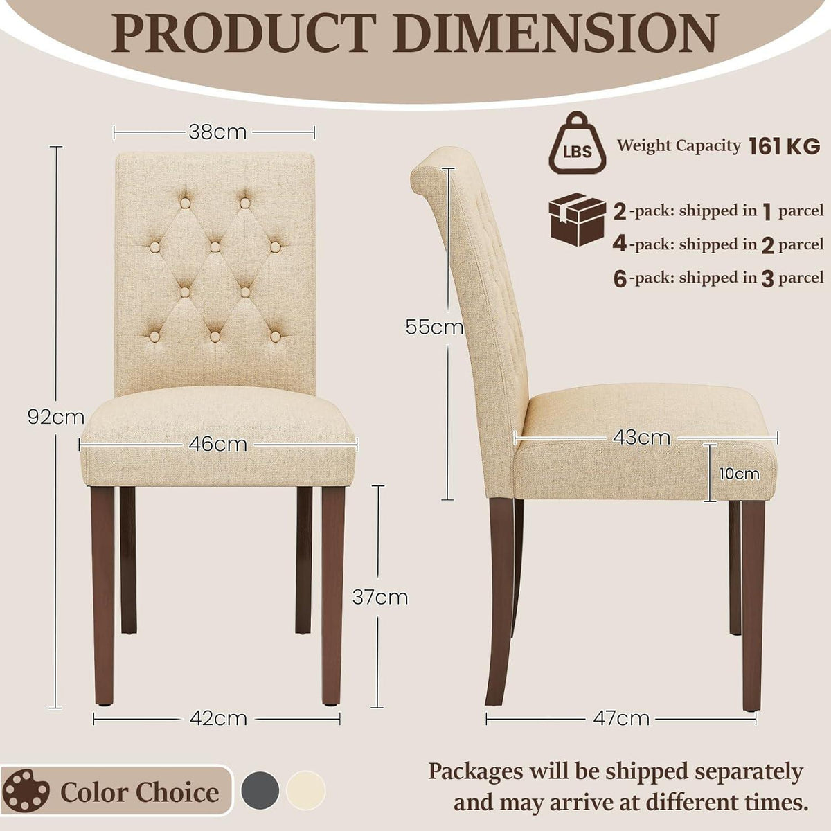 Gepolsterte Esszimmerstühle im Chesterfield Stil (4er Set, Beige)