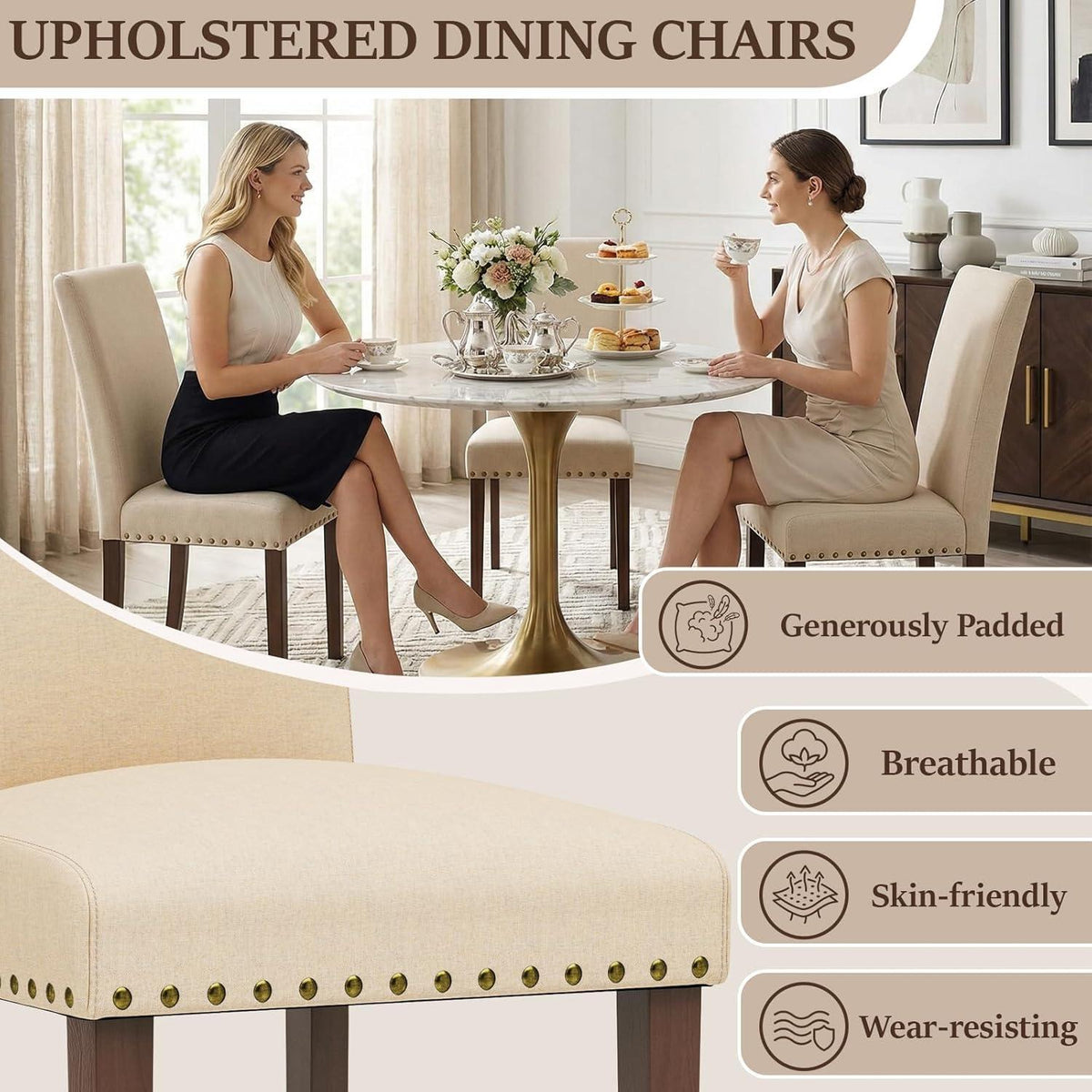 Esszimmerstühle Set 4er – Traditionell, Beige, Gepolstert