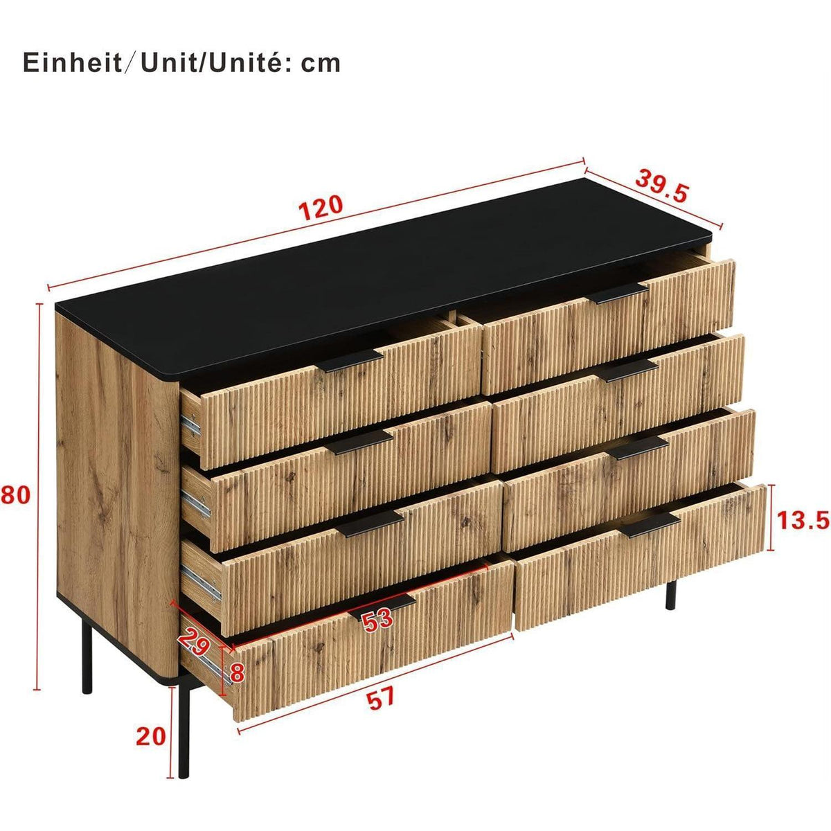 Modernes Sideboard mit 8 Türen & Schubladen – Schwarz & Holz