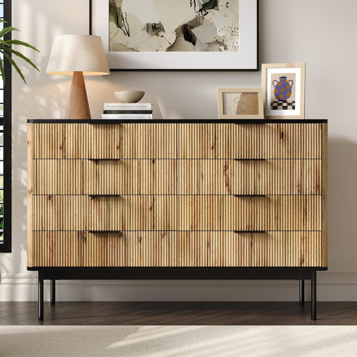 Modernes Sideboard mit 8 Türen & Schubladen – Schwarz & Holz