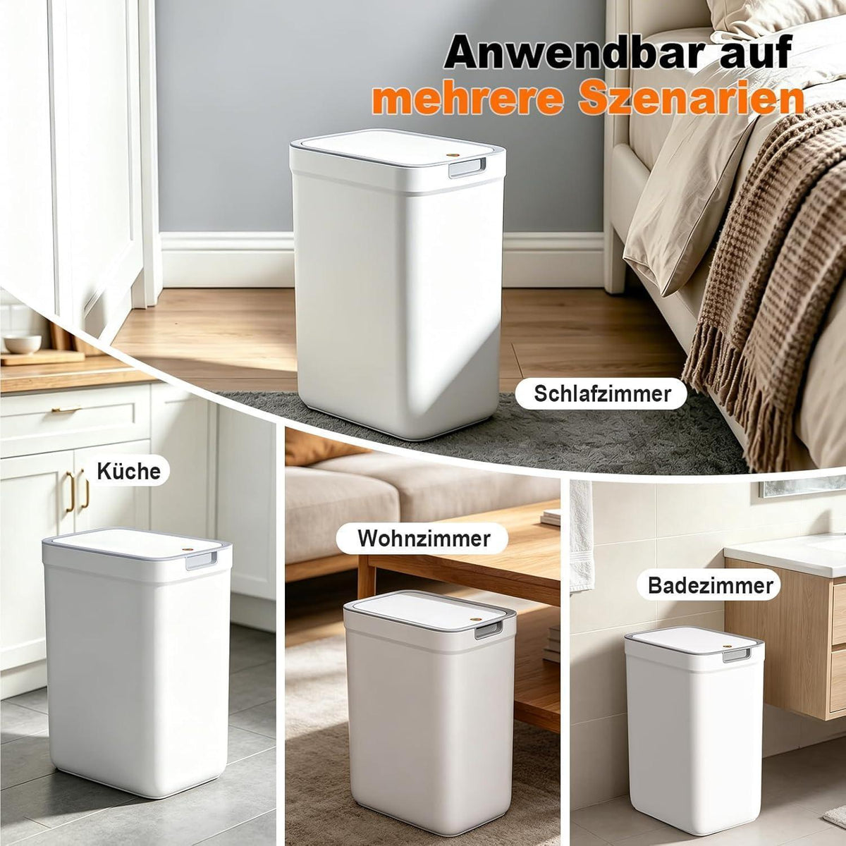 Badezimmer Mülleimer Set 2er-Pack | 13,5L + 9L | Weiß