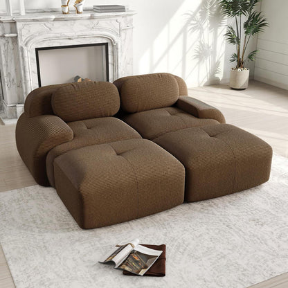 2-4 Sitzer Cord Sofa Braun mit Hockern – Wohnzimmer Couch