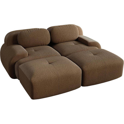 2-4 Sitzer Cord Sofa Braun mit Hockern – Wohnzimmer Couch