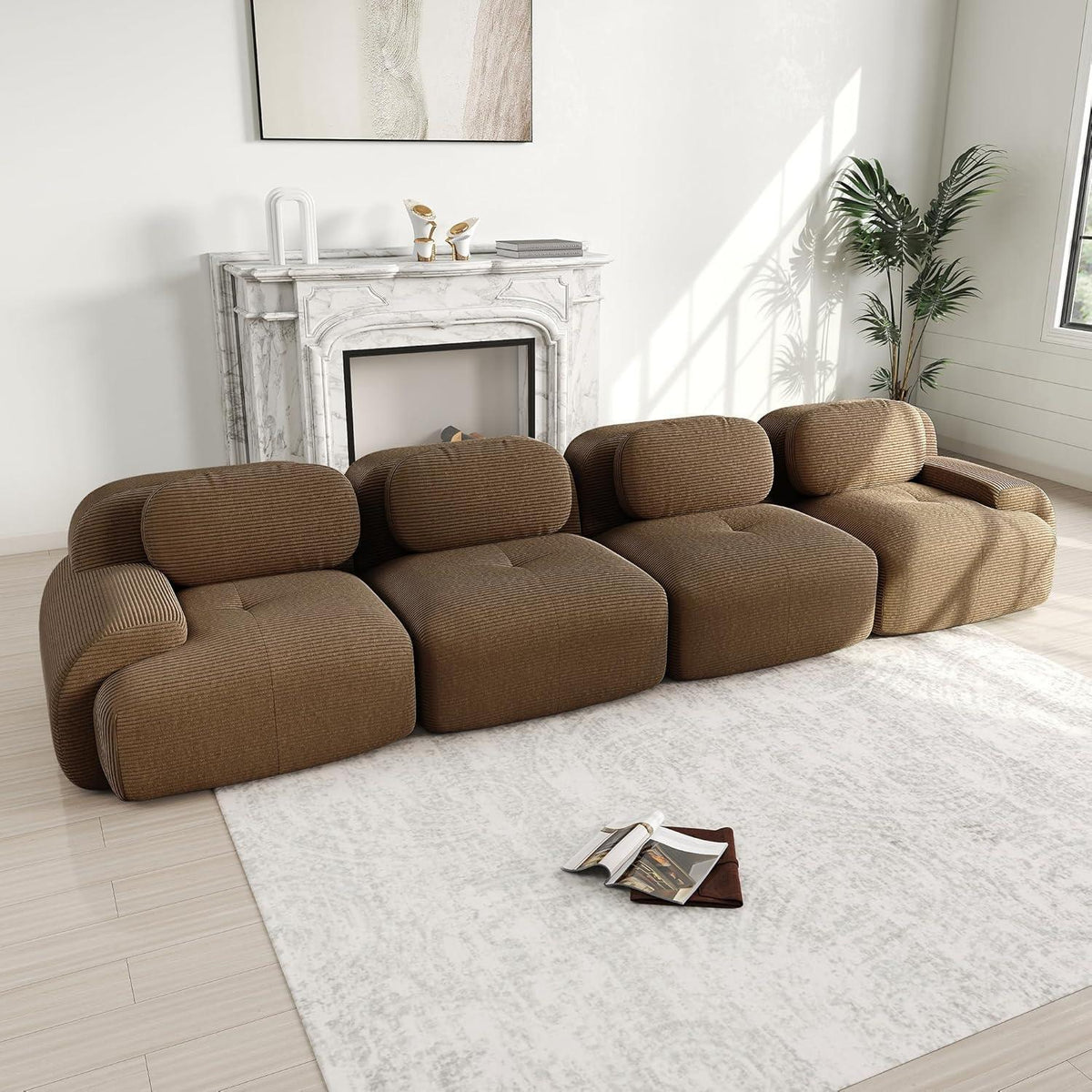 4-Sitzer Cord Sofa Braun – Wohnzimmer Couch mit Komfort