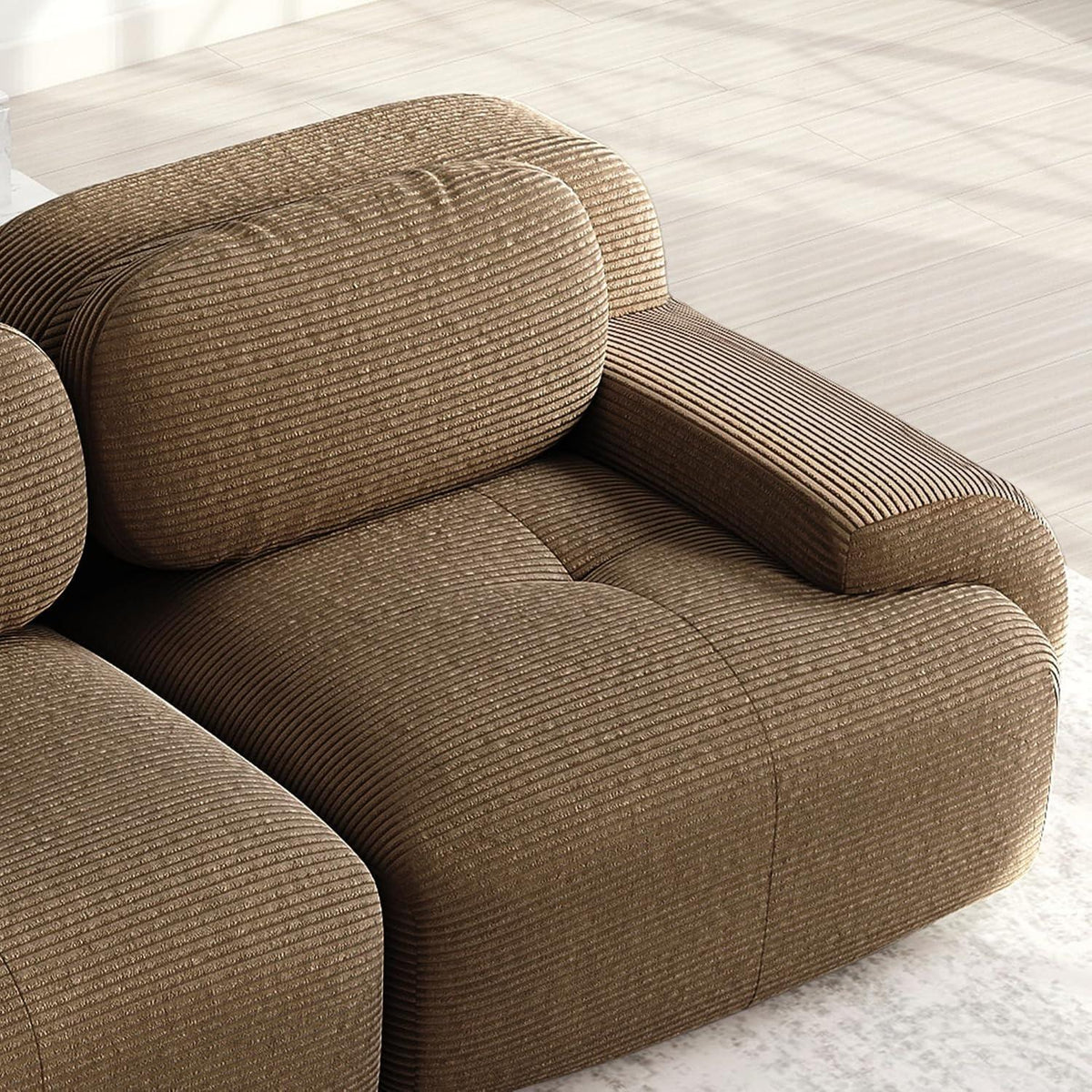 L-Form Sofa Cord Stoff Braun (3-Sitzer + Hocker) für Wohnzimmer
