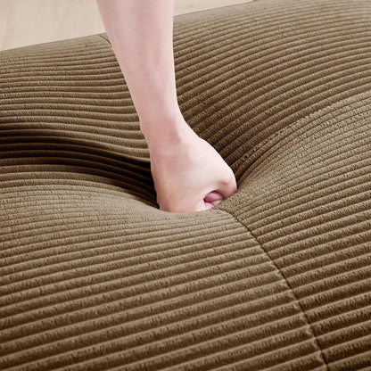 L-Form Sofa Cord Stoff Braun (3-Sitzer + Hocker) für Wohnzimmer