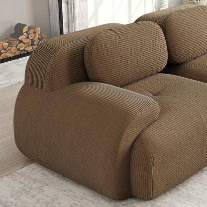 L-Form Sofa Cord Stoff Braun (3-Sitzer + Hocker) für Wohnzimmer