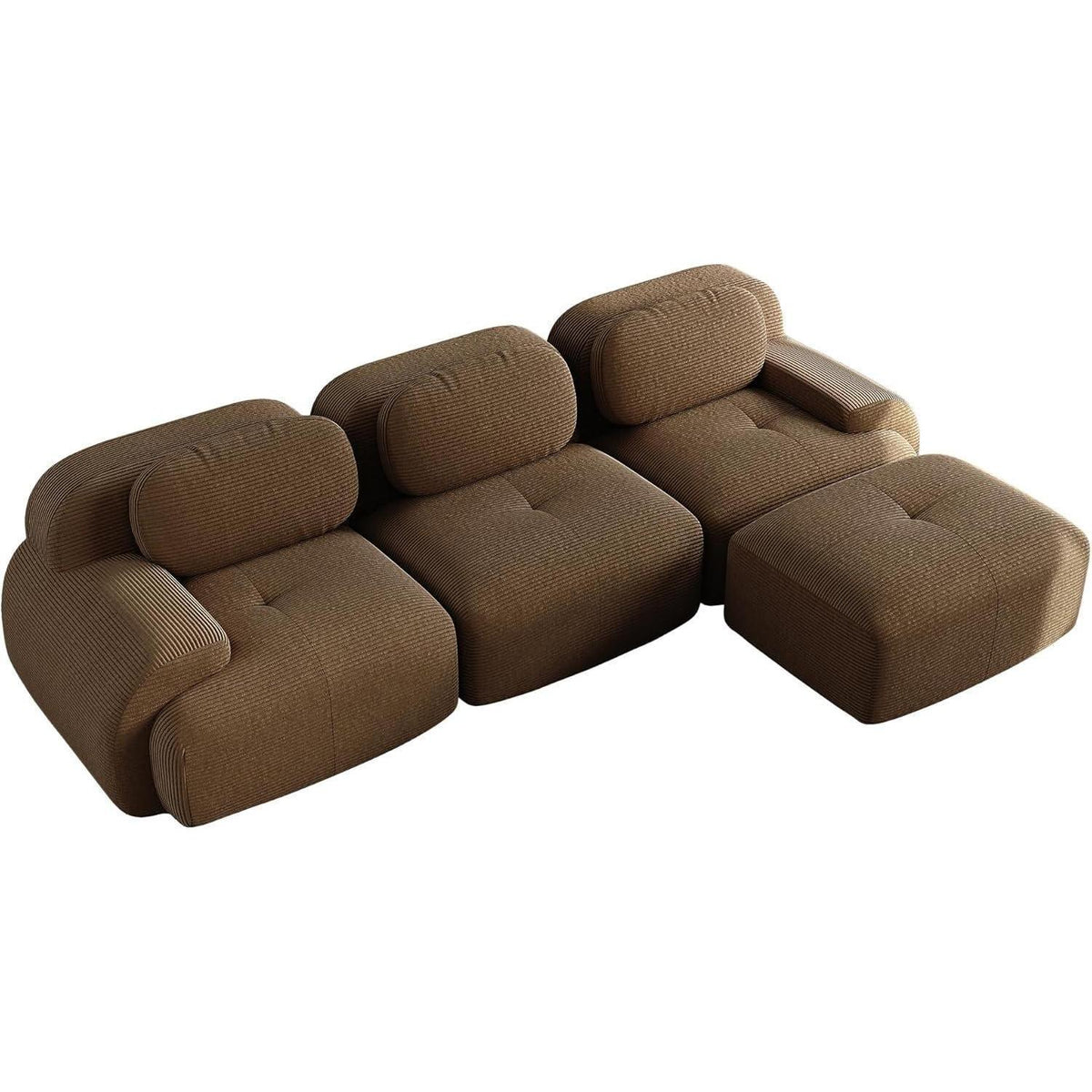 L-Form Sofa Cord Stoff Braun (3-Sitzer + Hocker) für Wohnzimmer