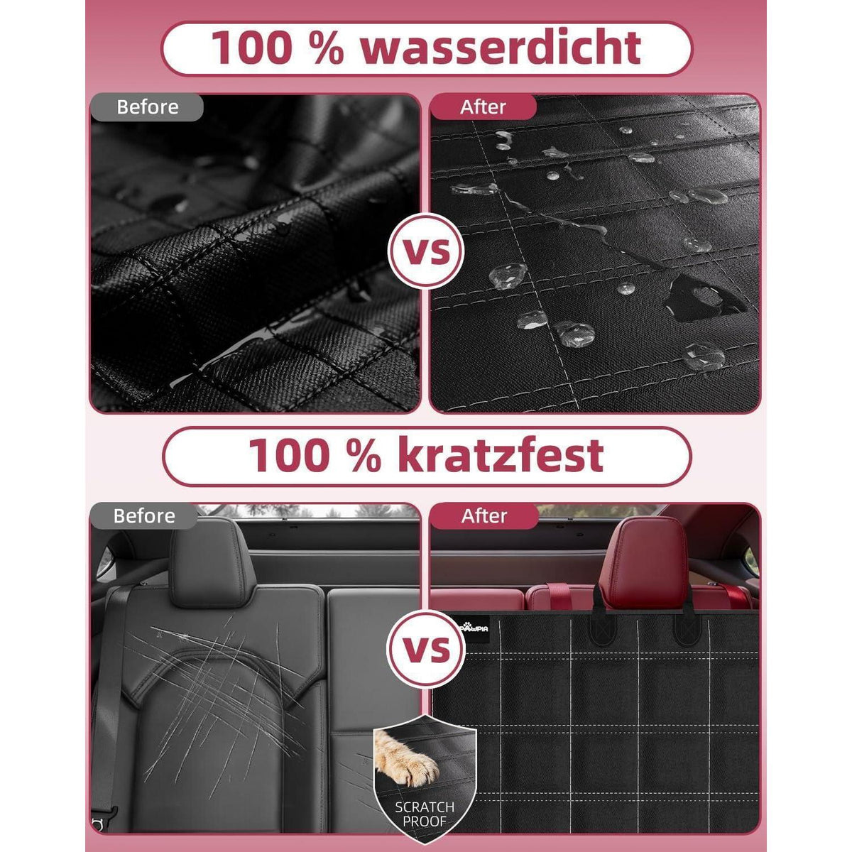Hundedecke Auto Rückbank Wasserdicht Kratzfest mit Seitenschutz
