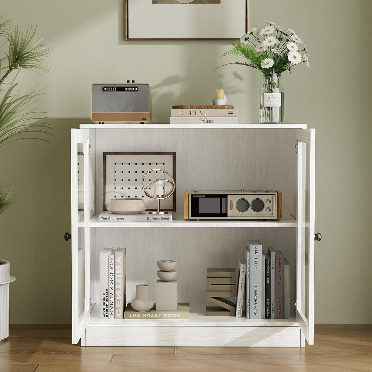 Sideboard mit Glastüren – Weißer Aufbewahrungsschrank für Wohnzimmer