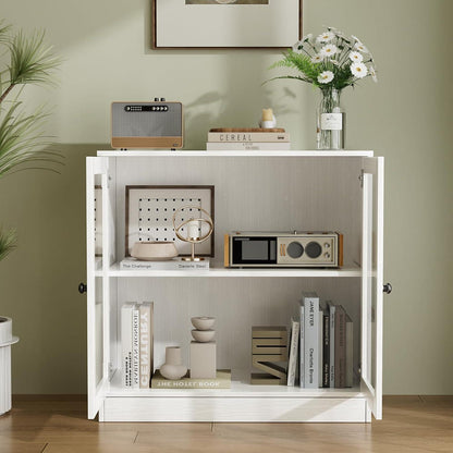 Sideboard mit Glastüren – Weißer Aufbewahrungsschrank für Wohnzimmer