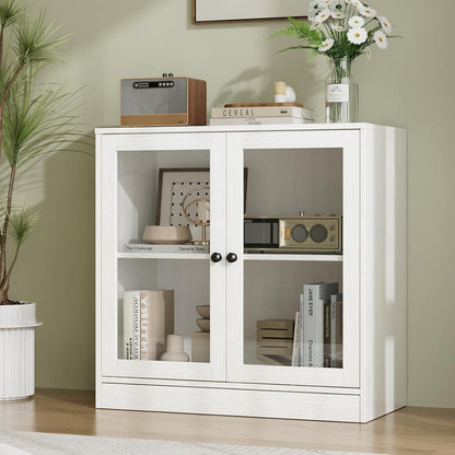 Sideboard mit Glastüren – Weißer Aufbewahrungsschrank für Wohnzimmer