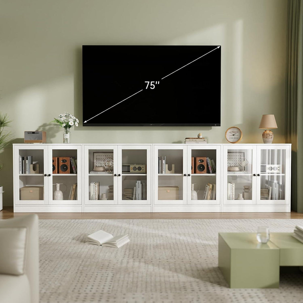 Sideboard mit Glastüren – Weißer Aufbewahrungsschrank für Wohnzimmer