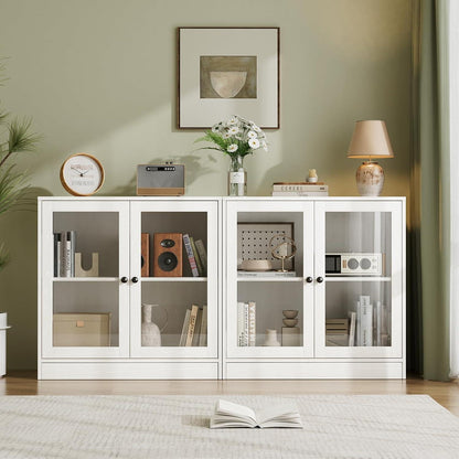 Sideboard mit Glastüren – Weißer Aufbewahrungsschrank für Wohnzimmer