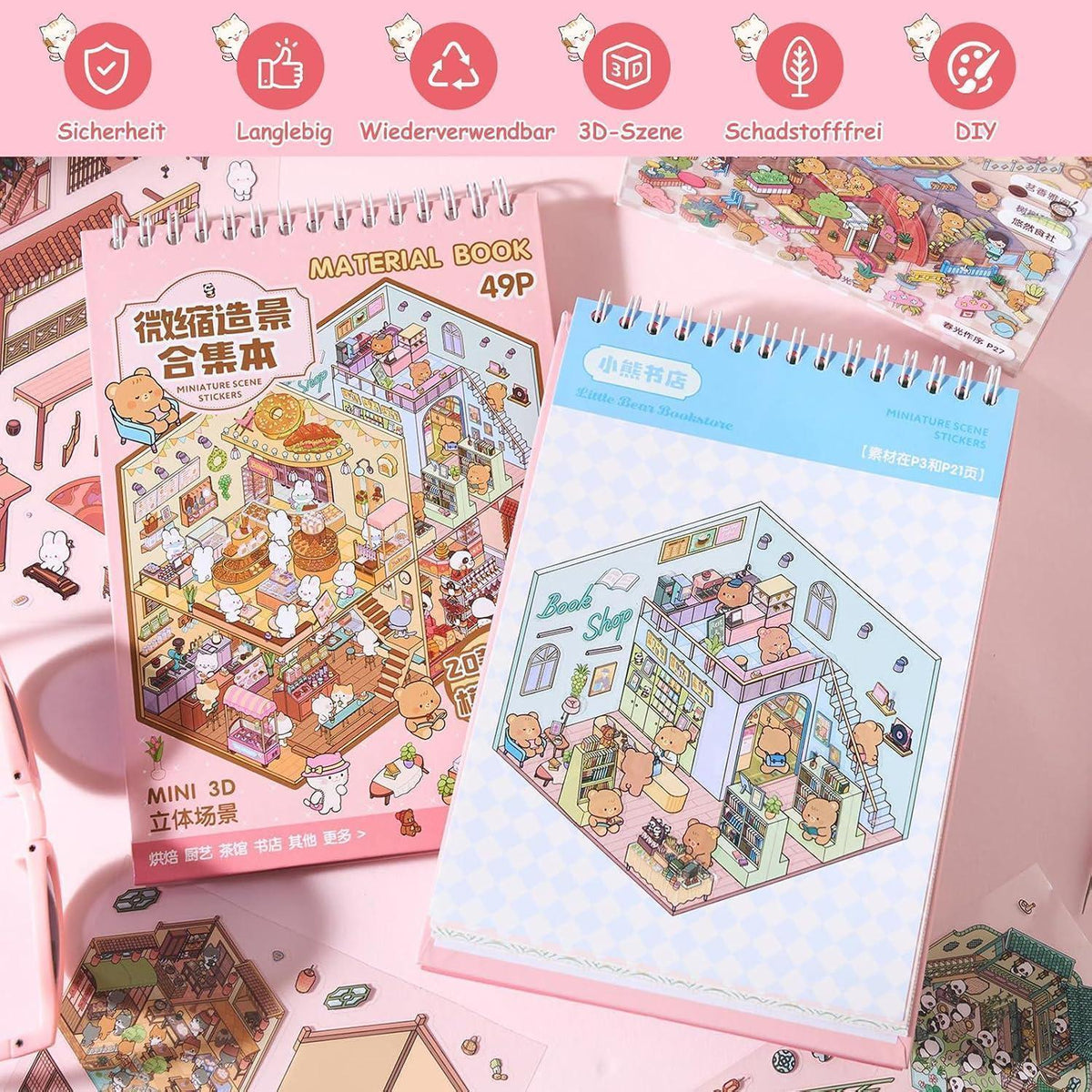 3D Haus Sticker Set – Miniatur Szenen für Kinder & Scrapbooking