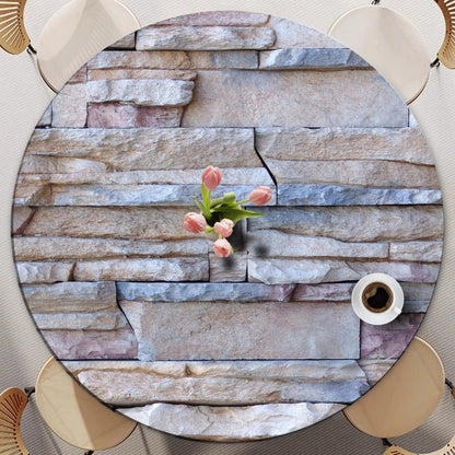 Runde Tischdecke abwaschbar mit Gummizug, 120cm, Steinfarben