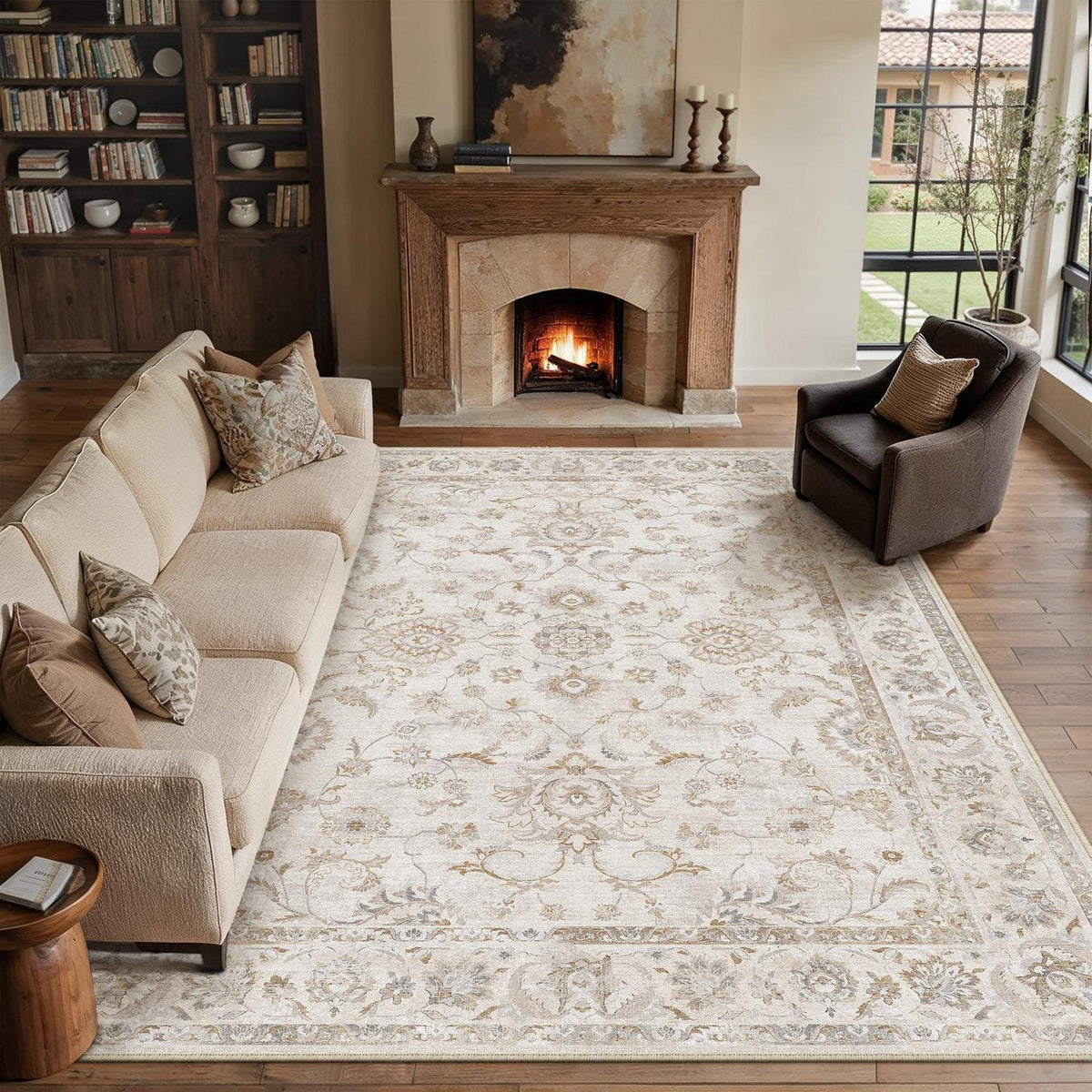 Beiger Wohnteppich 300x400cm – Waschbar & Rutschfest