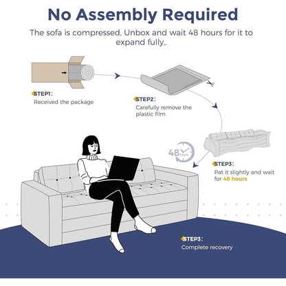 Klappsofa 190cm mit Schlaffunktion & Kissen – Off-White