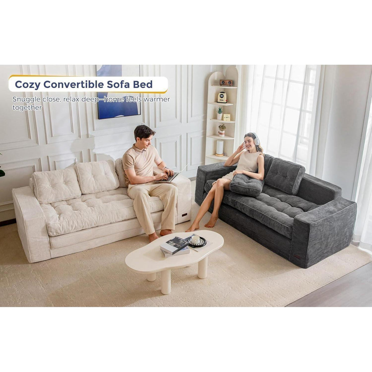 Klappsofa mit Schlaffunktion – Dunkelgrau, 190cm Breit
