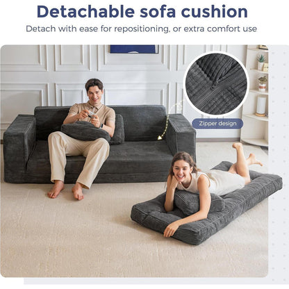 Klappsofa mit Schlaffunktion – Dunkelgrau, 190cm Breit