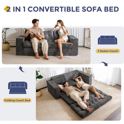 Klappsofa mit Schlaffunktion – Dunkelgrau, 190cm Breit