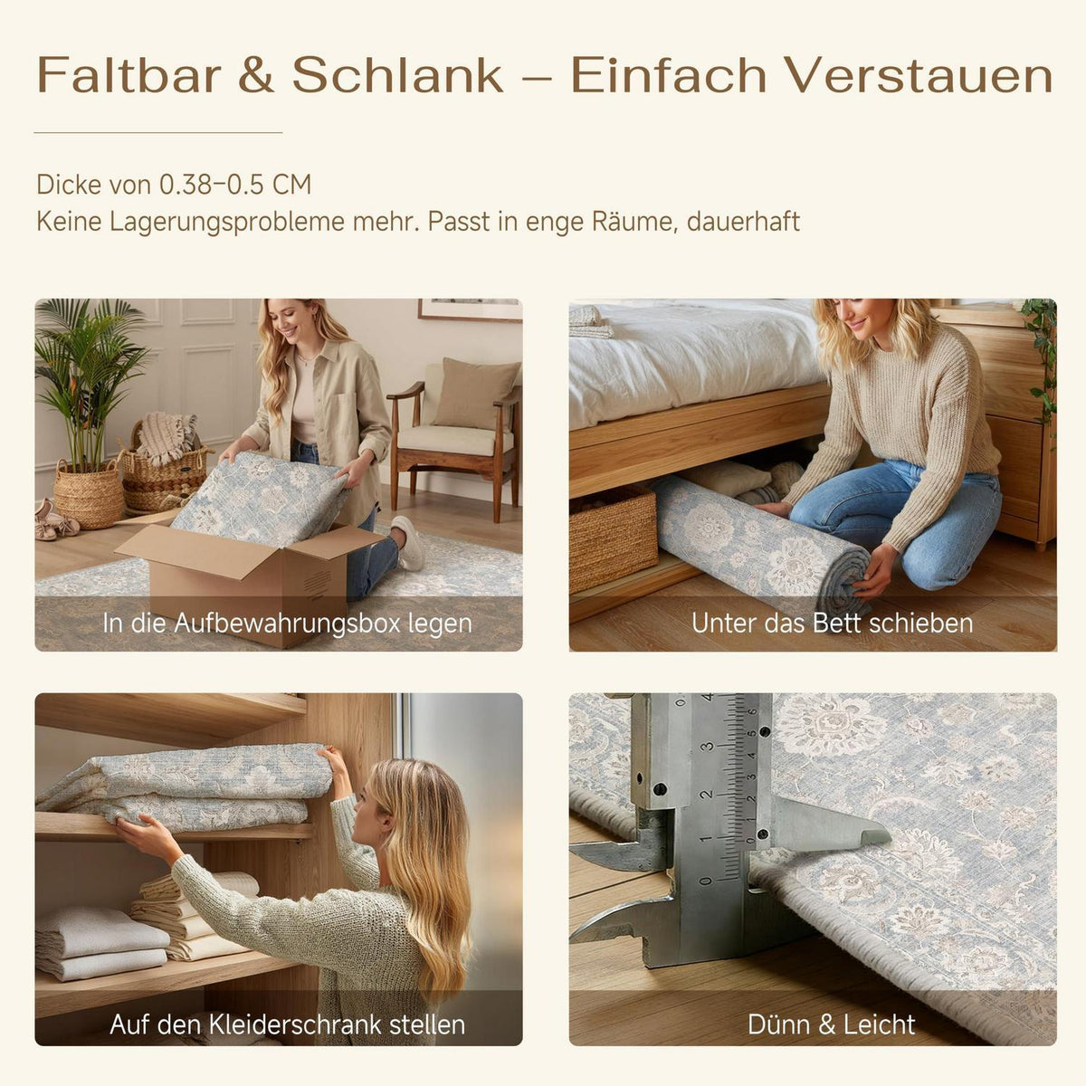 Blauer Wohnzimmer Teppich 200x300cm – Vintage Design & Waschbar