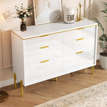 Moderner Sideboard-Schrank mit 6 Schubladen, Weiß
