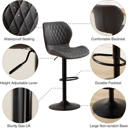 Barhocker mit Lehne, höhenverstellbar, dunkelgrau (2er Set)