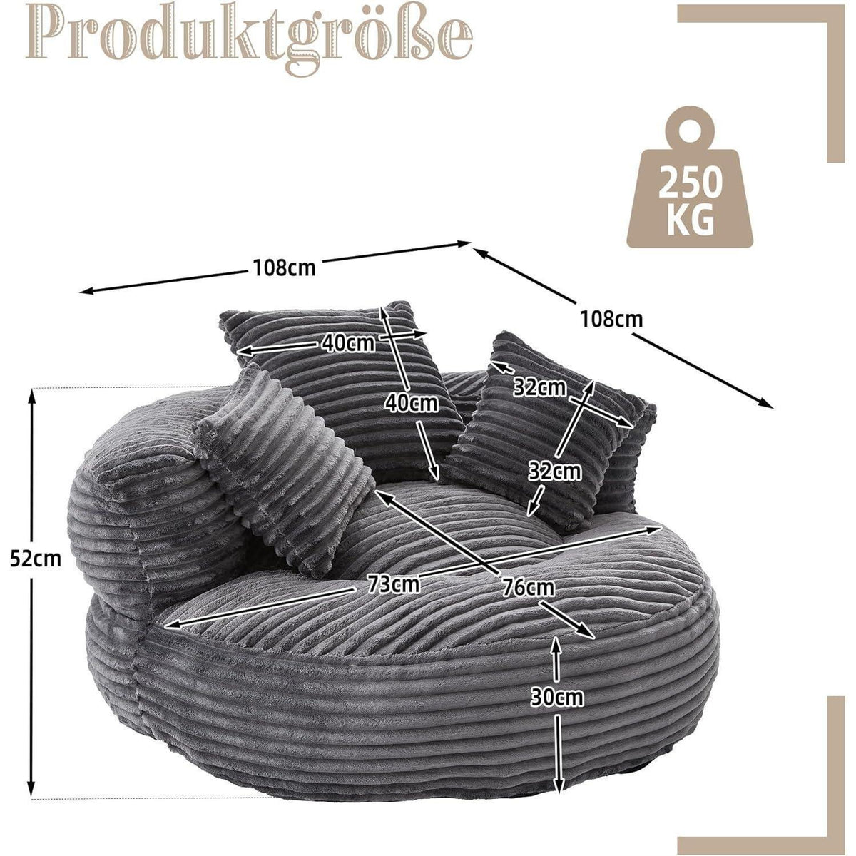 Lazy Sitzsack mit hohem Rücken – Bequemer Lounger für Wohnzimmer