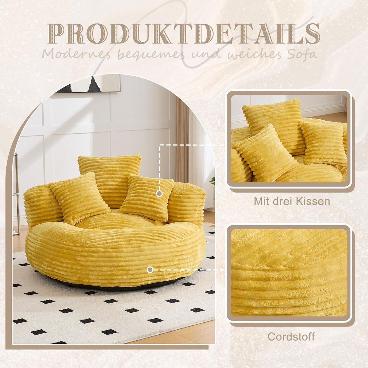 Lazy Sitzsack mit hohem Rücken – Bequemer Lounger für Wohnzimmer
