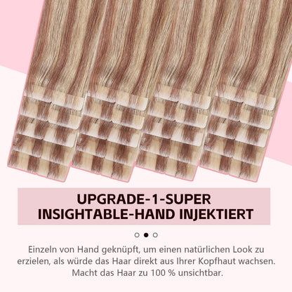 Remy Tape Haarverlängerung #10/27/27 Hellbraun mit Goldblond 45cm