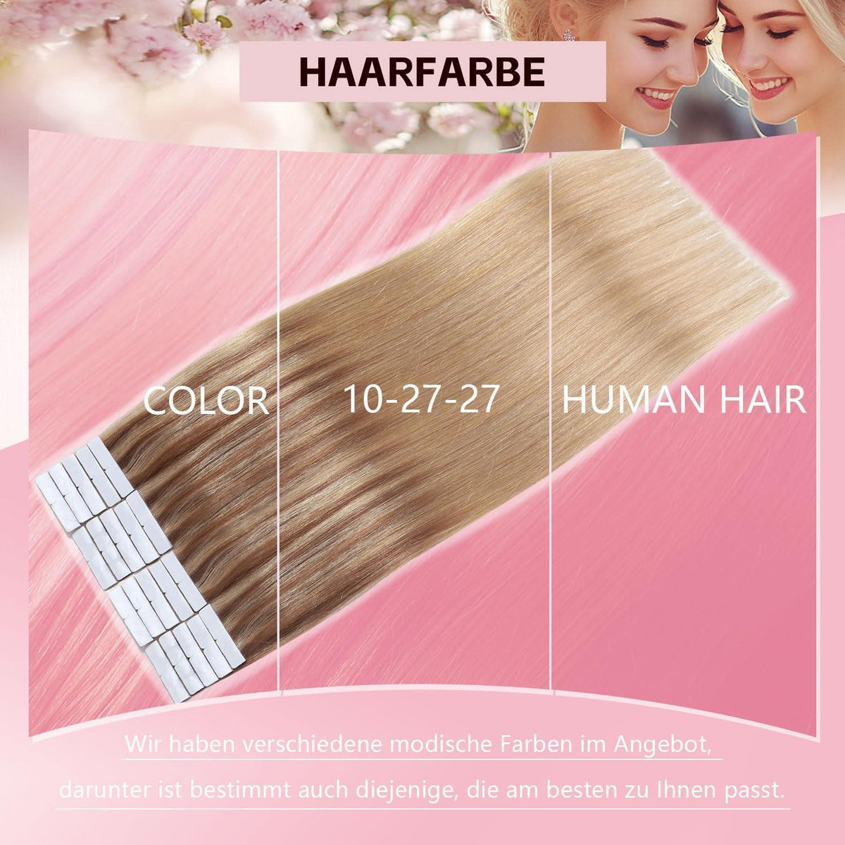 Remy Tape Haarverlängerung #10/27/27 Hellbraun mit Goldblond 45cm