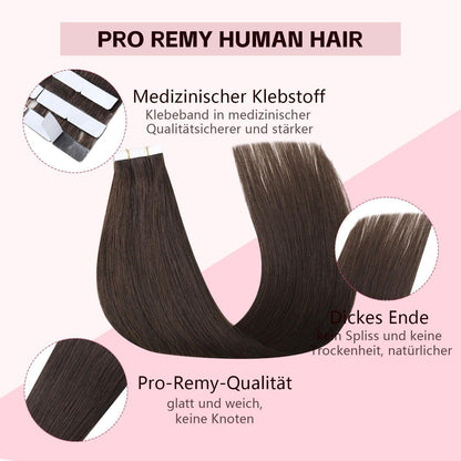 Remy Echthaar Tape Extensions #2 Dunkelbraun 40cm