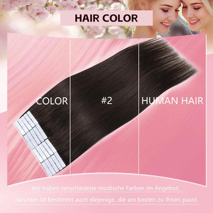 Remy Echthaar Tape Extensions #2 Dunkelbraun 40cm