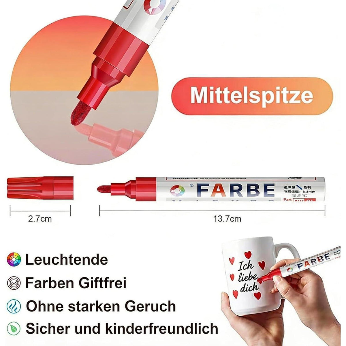 4x Reifenstift wasserfest - Rot, Weiß, Grün, Gelb