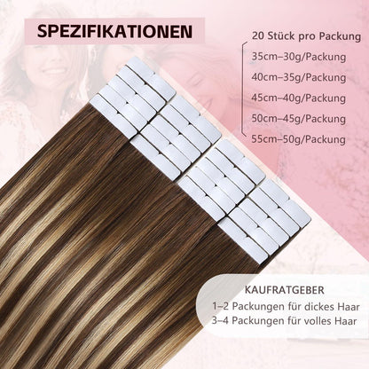 Remy Haarverlängerung Tape-in #4/27/4 Balayage 35cm