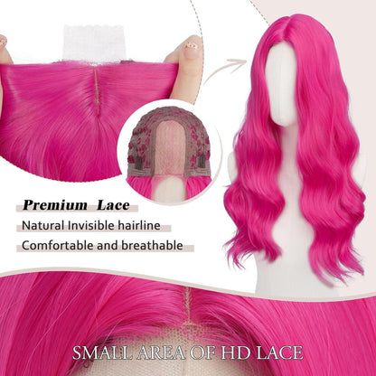 Lange gewellte Rosa Perücke mit Spitze – 60cm Synthetik Perücke