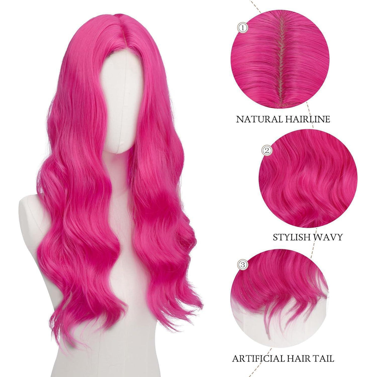 Lange gewellte Rosa Perücke mit Spitze – 60cm Synthetik Perücke