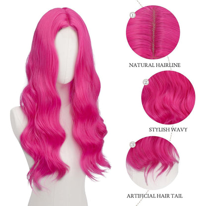 Lange gewellte Rosa Perücke mit Spitze – 60cm Synthetik Perücke