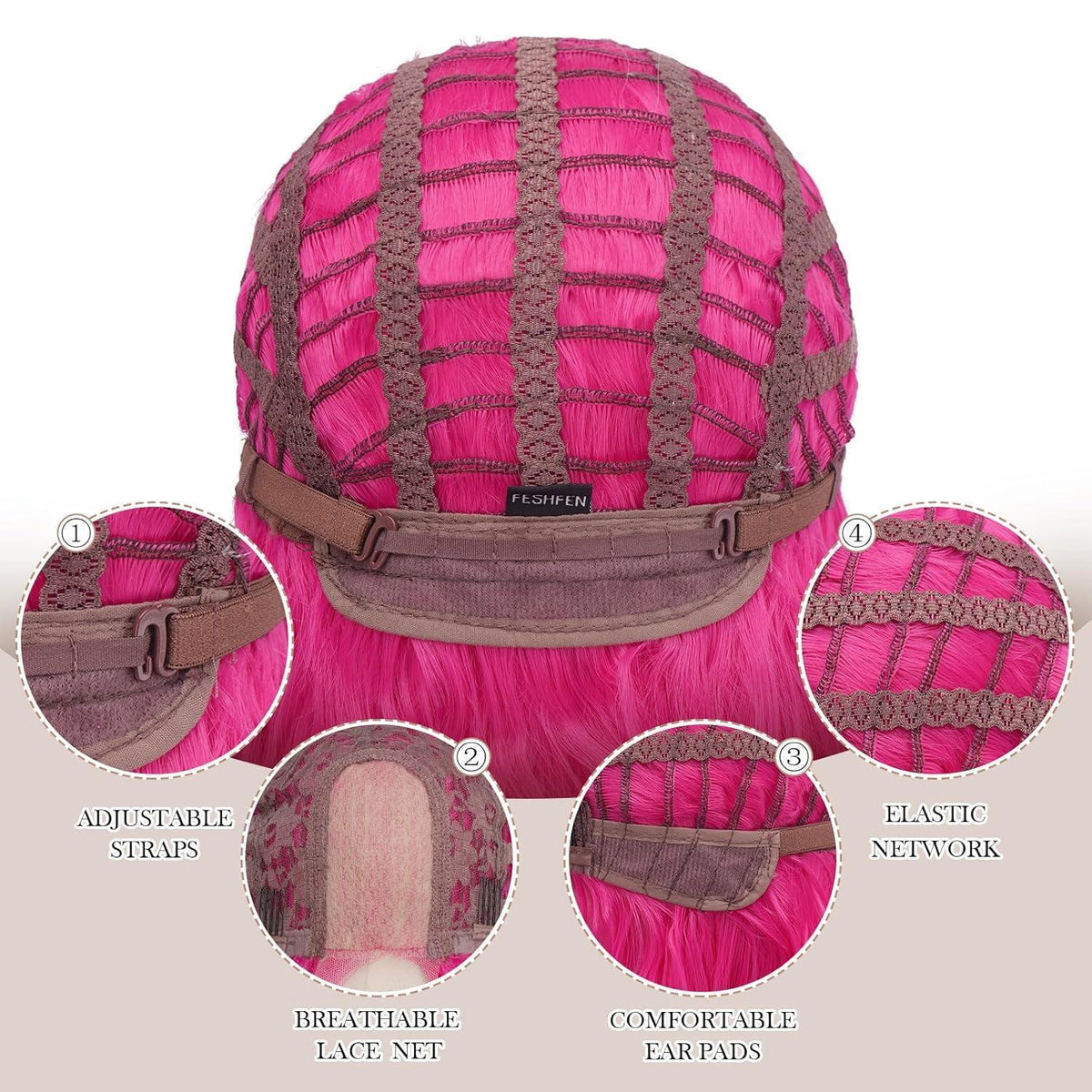 Lange gewellte Rosa Perücke mit Spitze – 60cm Synthetik Perücke