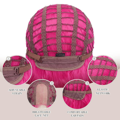 Lange gewellte Rosa Perücke mit Spitze – 60cm Synthetik Perücke