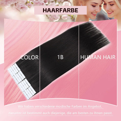 Remy Tape-in Haarverlängerung #1B Schwarz 45cm Echthaar