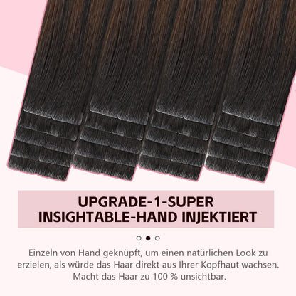 Echthaar Tape Extensions Schwarz Braun Karamellblond 55cm